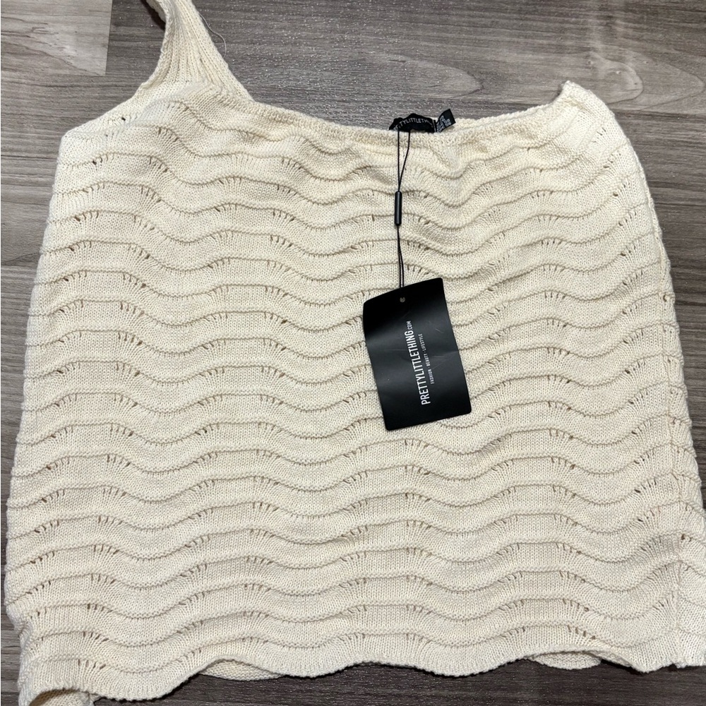 PrettyLittleThing Beige Knit One-Shoulder Tank Top